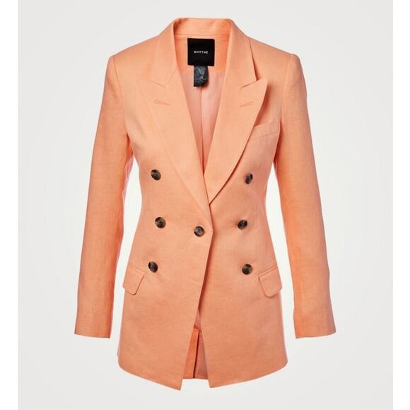 Smythe 100% Linen Crop Sleeve Not A Db Blazer Peach/Orange Size 6 - Picture 2 of 7